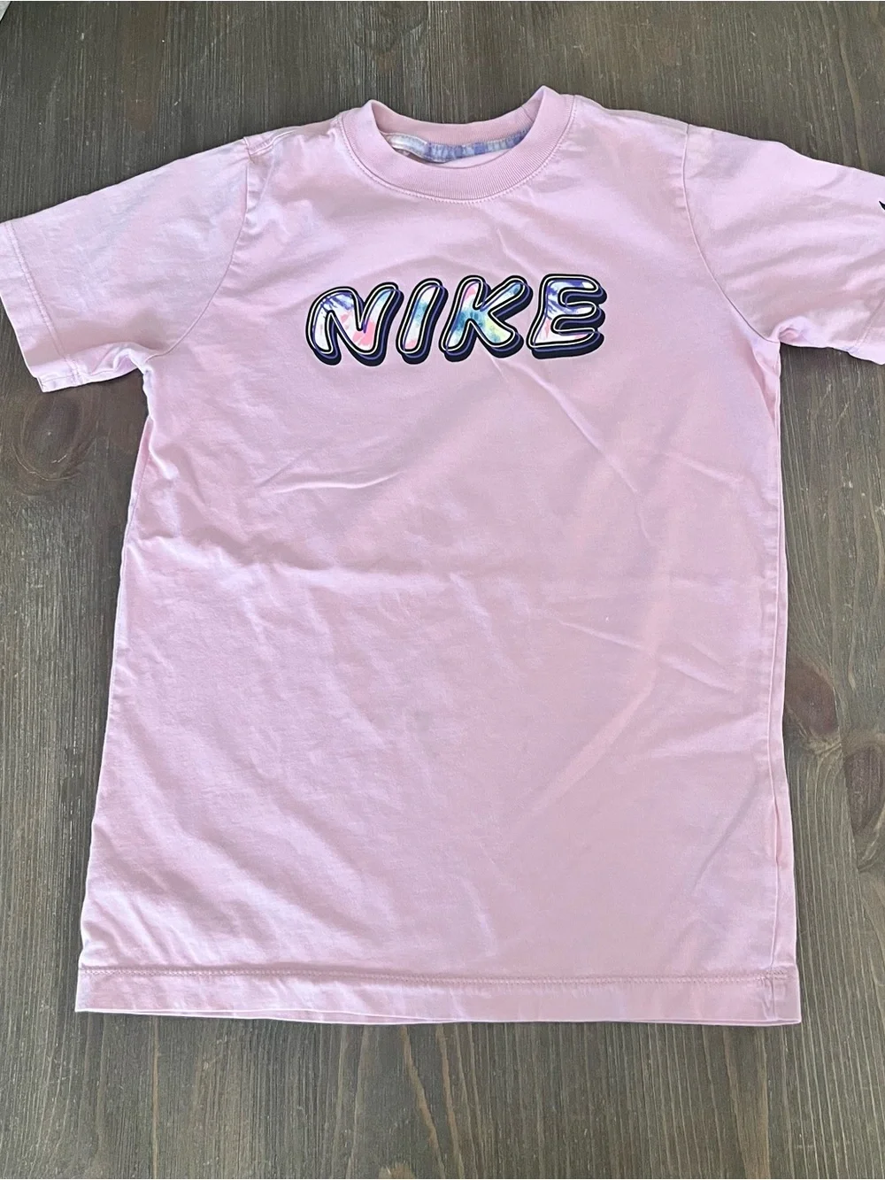 Nike Kids Pink Short Sleeve Tee with Multicolor Bubble Logo